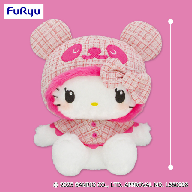 プラザアピア静岡プライズ｜パンダ ハローキティ　胸きゅんツイード超BIGぬいぐるみ
